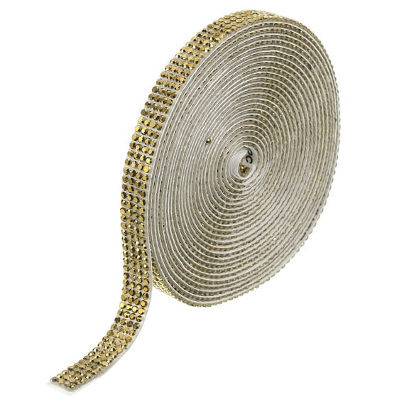 Uxcell Self Adhesive Rhinestone Strips, 4 Yards Crystal Rhinestone Ribbon Bling Diamond Stickers Wrap, Golden