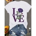thumbnail image 2 of Happy Valentine'S Day Women's Love Word With Purple Color Rose Flower, Blanco T-Shirt, Women's 220g Round Neck Casual Heavy Pure Cotton T-Shirt (1 PC), 2 of 7