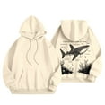 thumbnail image 4 of Fiaer Women's Hooded Sweatshirts Loose Drawstring Hoodies Ocean Theme Graphic Long Sleeve Tops with Pocket Beige XXL, 4 of 6