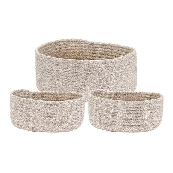 REGALWOVEN 3 Packs Woven Storage Basket Bin Organizer, Shelf Closet Storage for Living Room Home Decor Khaki 8*5*4in/12*9*5in