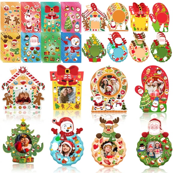 74 PCS Christmas DIY Craft Kit, Christmas Picture Frame Ornaments for Christmas Tree Decoration, Christmas Classroom Crafts