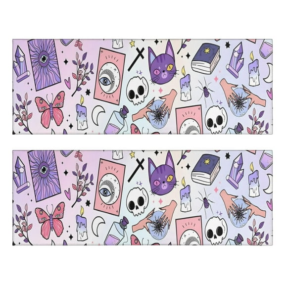 Kitchen Rugs Sets Of 2,Purple Gothic Cat Crystal Pattern Anti Fatigue Kitchen Mat Rugs Non Slip Washable,Decorative Kitchen Floor Mats for Kitchen,Sink,Laundry,17"X47"