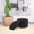 thumbnail image 4 of Valia Faux Sheepskin Upholstered Round Storage Ottoman Black, 4 of 6