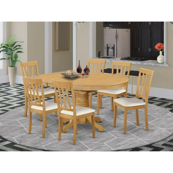 East West Furniture Avon 7-piece Wood Dining Table and Chair Set in Oak