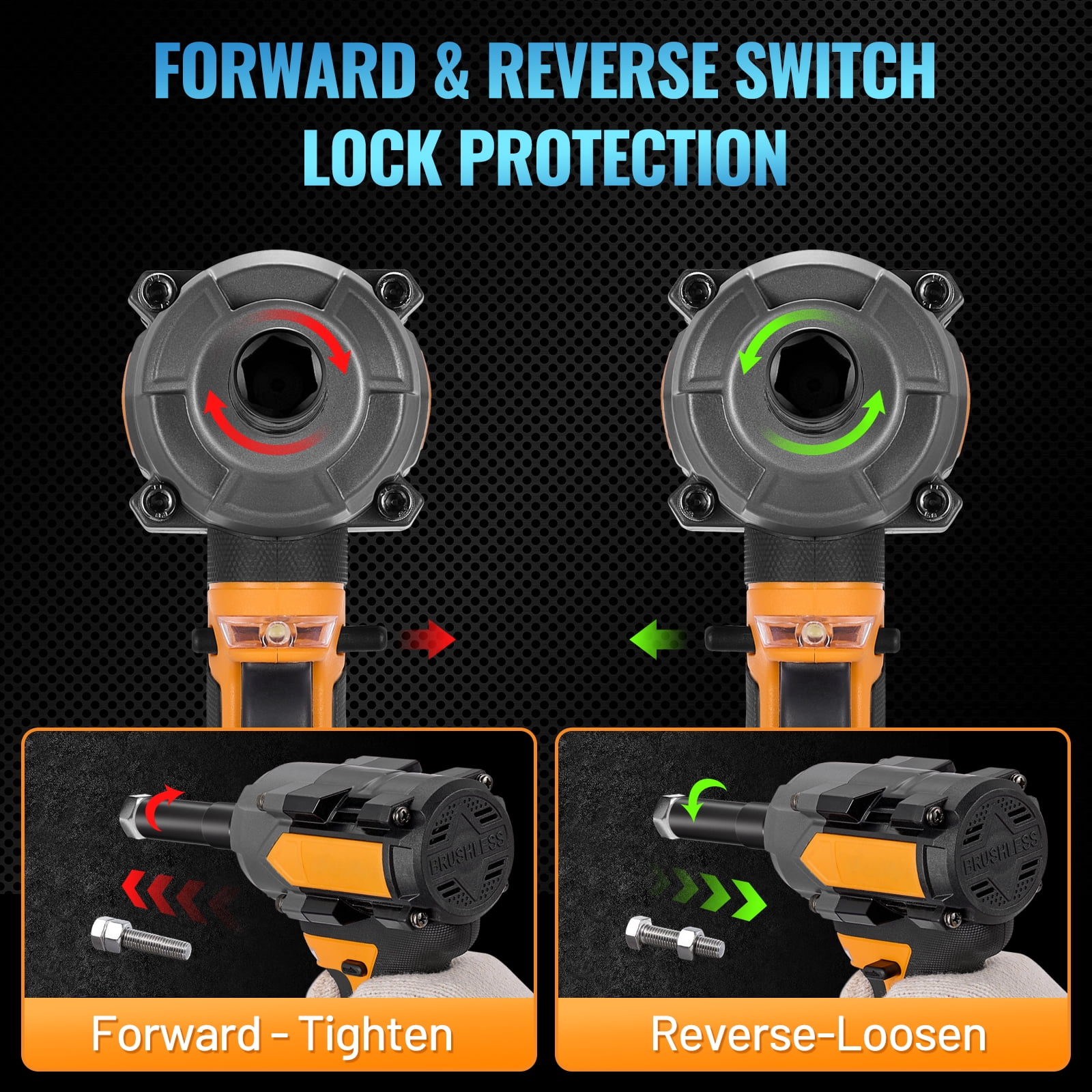 SPEEDWOW 443 Ft-lbs (600 N·m) Cordless Impact Wrench, 1/2" Brushless Impact Gun, 21V High Torque Power Driver, 2 x 4.0Ah Batteries, Variable Speeds for Family Car, Pickup Truck, and Mower