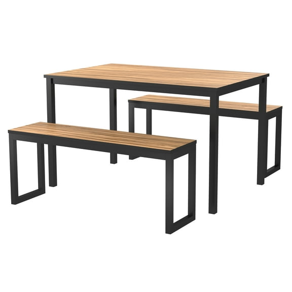 Furniture of America Asher 3-Piece Modern Metal and Wood Dining Table and Bench Set, Black