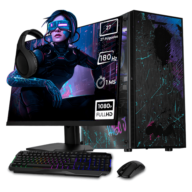 Computadora Gamer Completa Xtreme PC Gaming AMD Radeon RX 7600 Ryzen 7 5700 16GB SSD 1TB Monitor 27 180Hz CyberPunk experiencia de juego fluida en nivel medio