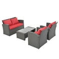 thumbnail image 3 of 4 Piece Rattan Patio Conversation Set, Outdoor Sectional Sofa Furniture Set with Ottoman, Wicker Conversation Set Patio Furniture, Poolside Backyard Porch Furniture Sofa Set, 3 of 10