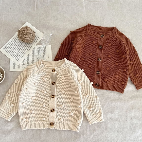 Godderr 1-24M Baby Girls Winter Fall Knit Sweater Outwears Jackets Knitted Coats with Pompom and Buttons Sweet Cardigan Sweater for Newborn Infant