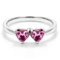 thumbnail image 3 of Gem Stone King 925 Sterling Silver Double Heart Shape Pink Tourmaline Women Ring (0.88 Cttw, Size 5), 3 of 5