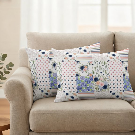 Outdoor Pillow Covers,Watercolor Flower Hydrangeas Floral Decorative Throw Pillow Cover Waterproof Pillowcase Set of 2,Linen Cushion Case for Sofa Couch Bed 20x12 Inch,Pink Love Plaid