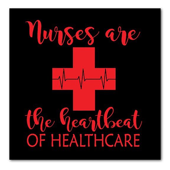 DistinctInk Custom Bumper Sticker - 10" x 10" Decorative Decal - Black Background - Nurses Are The Heartbeat of Healthcare