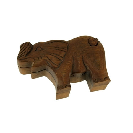 Crystal Elephant Trinket Box - Hand Carved Wooden Elephant Trinket Puzzle Box