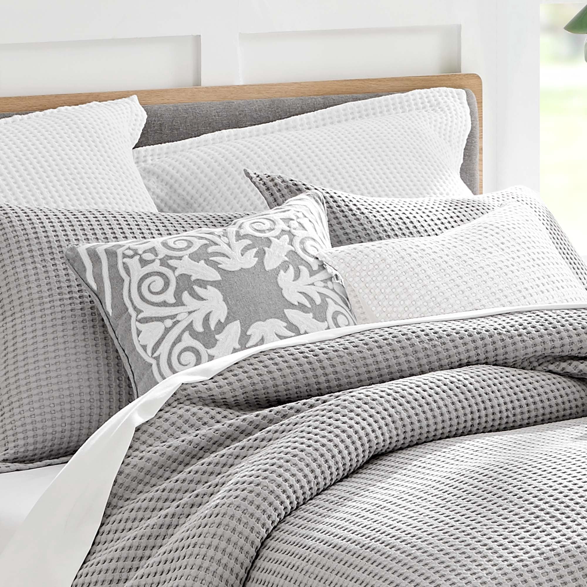 Levtex Home - Mills - Decorative Pillow (18x18in.) - embroidered medallion - Grey and White