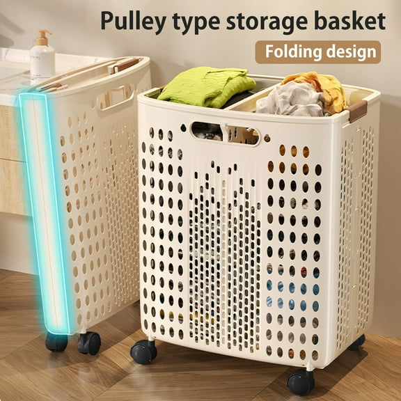 tasrioml Clothes Laundry Basket with Wheels Large Capacity Foldable Design Wheeled Hamper Storage Basket with Handle