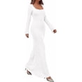 thumbnail image 6 of PRETTYGARDEN Women's Fall Long Sleeve Maxi Bodycon Dresses Soft Stretchy Ribbed Knit, Bell Sleeve Square Neck Mermaid, Elegant Long Dress, Wedding Guest Party, Winter Clothing, 6 of 7