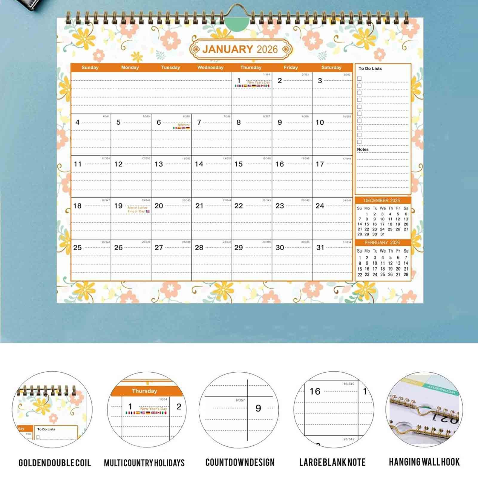 2026-2027Calendar, 18 Month Wall Calendar 2026-2027 Hanging Spiral