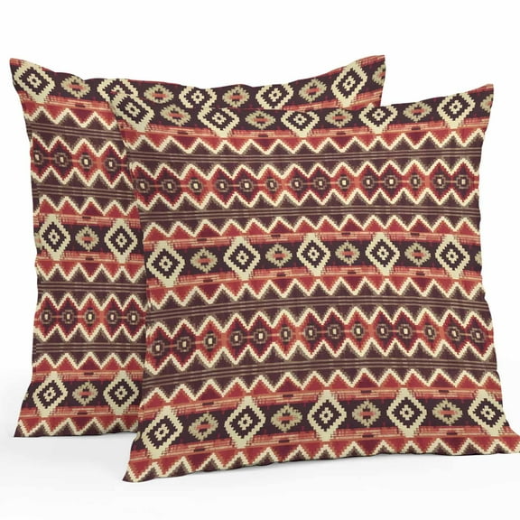 Waterproof Throw Pillow Covers Set of 2, 16x16 Inch Red Brown Geometric Decorative Pillowcases Outdoor Pillow Slip Cushion Covers Set for Couch Tent Ethnic Southwest Country