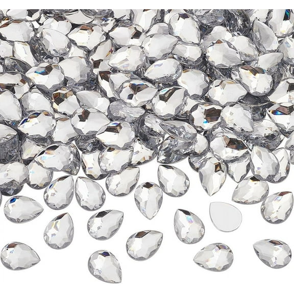 250 PCS 0.7x0.5inches Faceted Teardrop Acrylic Rhinestone Gems Clear Flat Back Teardrop Rhinestones Plastic Gems Acrylic Teardrop Jewels for Jewelry Making DIY Craft Clear