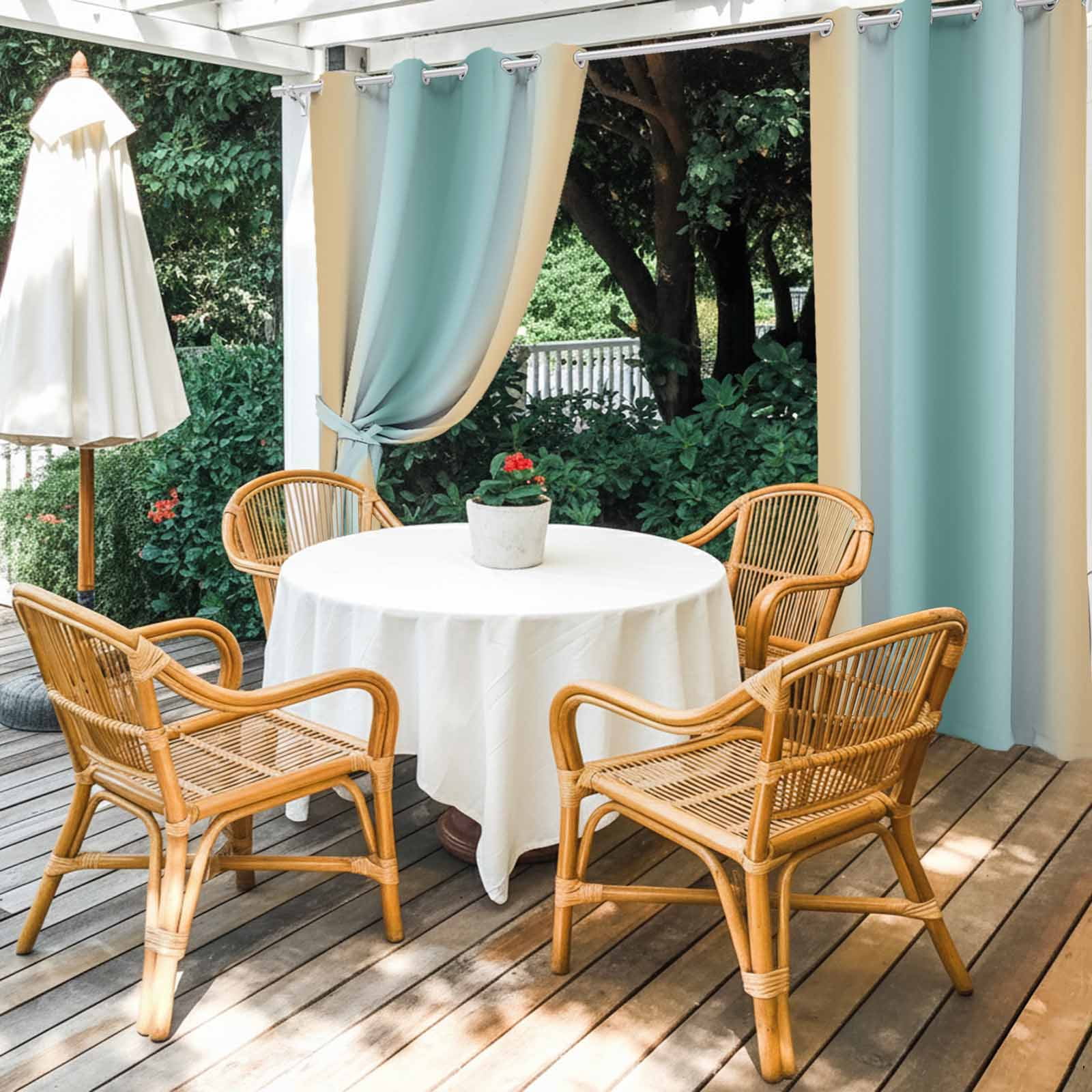 1 Panel Outdoor Curtains for Patio Waterproof 54"x95" Teal Yellow Ombre Weatherproof Privacy Outsides Curtains, Farmhouse Modern Gradient Art Grommet Thermal Drapes for Cabana Porch Pergola