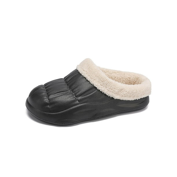 UKAP Mens Keep Warm Clogs Waterproof House Slipper Closed Toe Slippers Indoor Mules With Lined Black 8.5 9