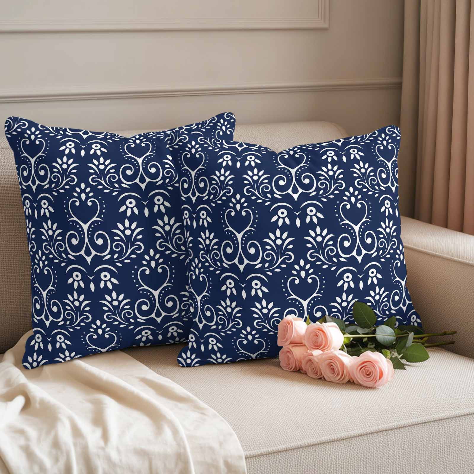 Navy Blue Spring Floral Outdoor Waterproof Pillow Covers, Modern Abstract Art Farmhouse Decorative Square Throw Pillowcase Sofa Cushion Sham for Patio/Couch/Chair, 26"x26" 2 Pack