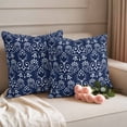 thumbnail image 2 of Navy Blue Spring Floral Outdoor Waterproof Pillow Covers, Modern Abstract Art Farmhouse Decorative Square Throw Pillowcase Sofa Cushion Sham for Patio/Couch/Chair, 18"x18" 2 Pack, 2 of 8