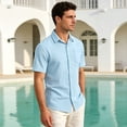 thumbnail image 4 of Uwinwear Mens Button Down Shirts Casual Lightweight Short Sleeve Solid Color Shirt Textured Linen Summer Beach Tops with Pocket,Light Blue,S, 4 of 8