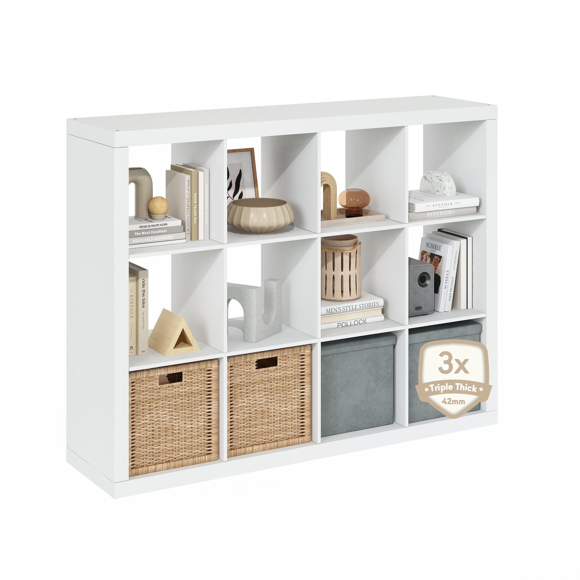 Furinno CUBICLE 12-Cube Triple Thick Frame Cube Storage Organizer Plain White