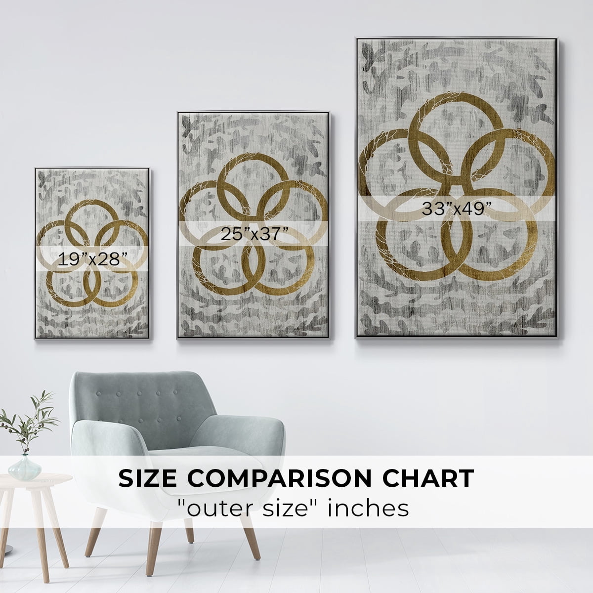 Five Golden Rings - Gold Leaf Holiday - Framed Gallery Wrapped Holiday Canvas - 17 x 25 - Silver Frame