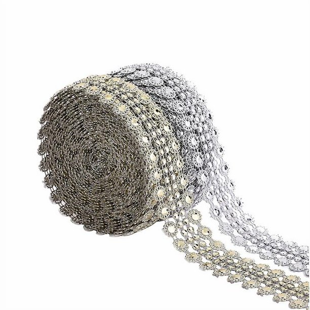 2 rollos de cinta de malla con diamantes de imitación