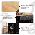 thumbnail image 6 of Fluted Kitchen Island with Trash Can Storage, Power Outlet & Internal Rack, Rolling Cart with 3 Drawers & 3 Open Shelves, 5-Wheel Mobile Kitchen Island for 10 Gallon Bin, Black, 6 of 9
