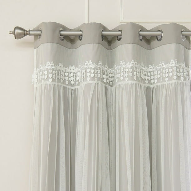 Quality Home Lace Overlay Thermal Insulated Solid Blackout Curtains