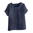thumbnail image 2 of Puntoco Womens Summer Short Sleeves Tops Casual Cotton Linen Crew Neck Blouses Solid Color Tshirt Top, 2 of 4