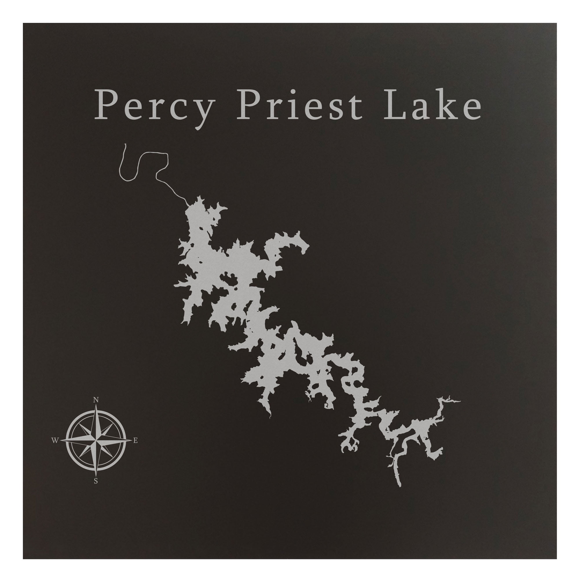 Percy Priest Lake Map 24x24" Black Metal Wall Art Office Decor Gift