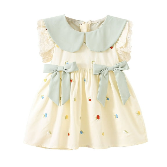 Zwiiyzr 2025 6M-3Y Infant Toddler Baby Dress Trendy Cute Sleeveless Sweet Flower Print Doll Collar Dress Baby Girl Outfits Beige