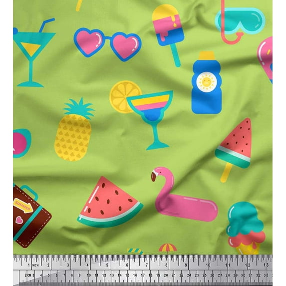 Soimoi Velvet Fabric Drink,Goggles & Ice Cream Party Print Fabric by Yard 58 Inch Wide