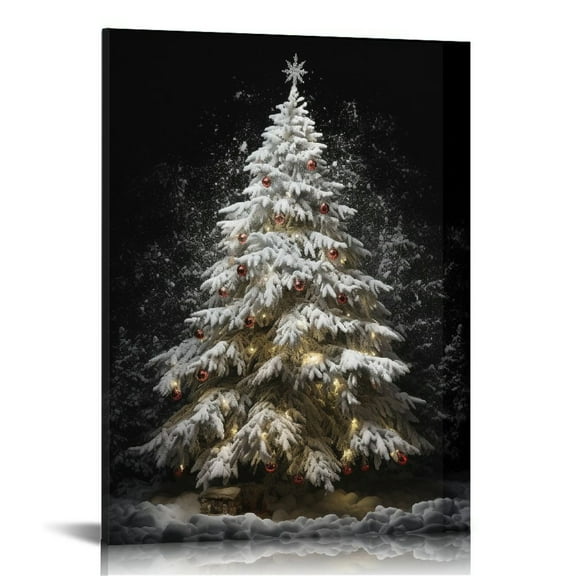 COMIO Christmas Tree Canvas Wall Art Decorations Snowy Weather Poster Picture Winter Wall Decor Canvas Print,Framed for Living Room Bedroom