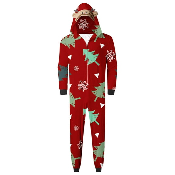 BONIXOOM Family Christmas Pajamas Matching Sets Pajamas For Men Loungewear None Long Sleeve Printed Jumpsuit Red XXL
