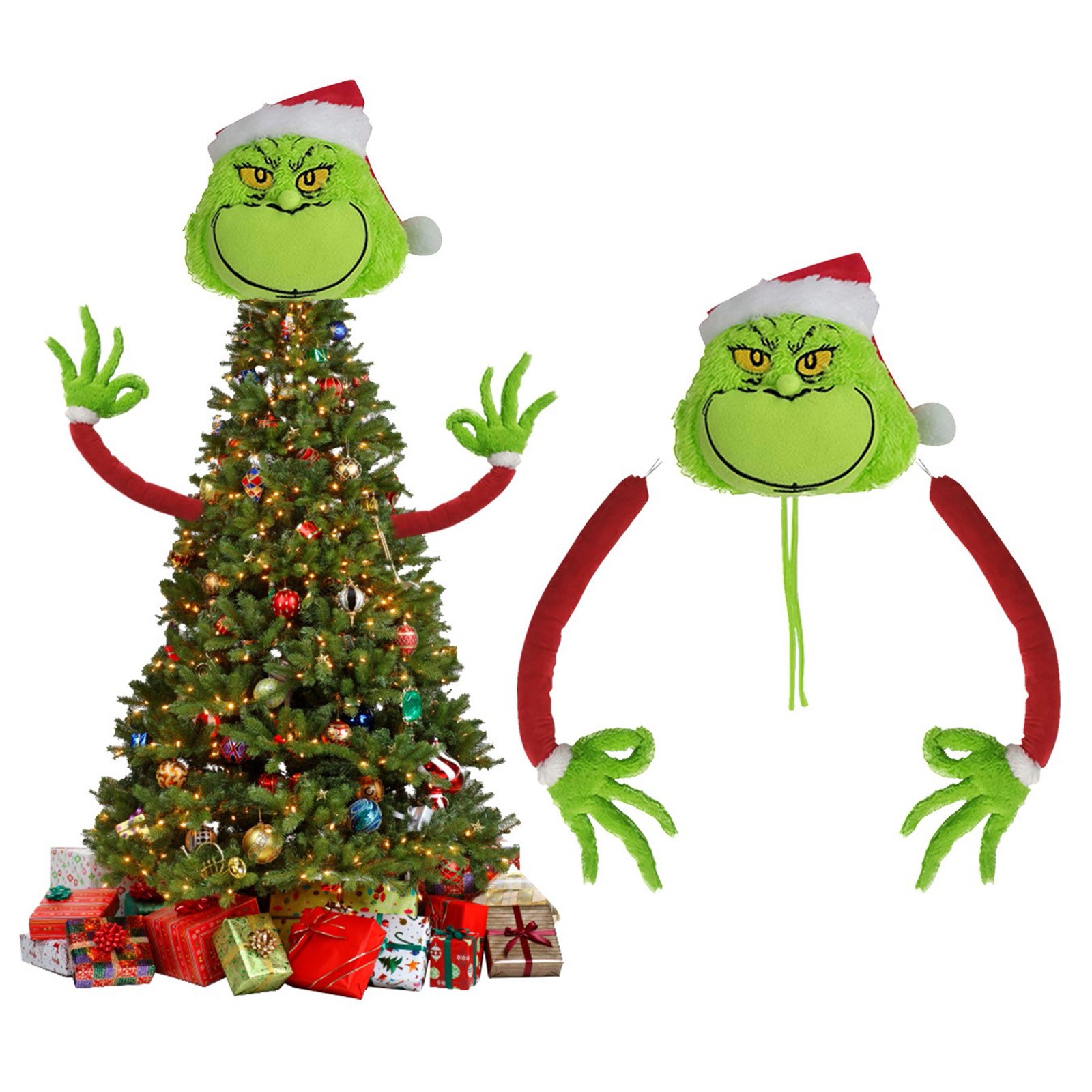 Décorations Grinch Pour Sapin De Noël - Lot De 5 Pièces (tête, Bras, Jambes) - Coton Et Feutre - Détachable, Amusant - 6