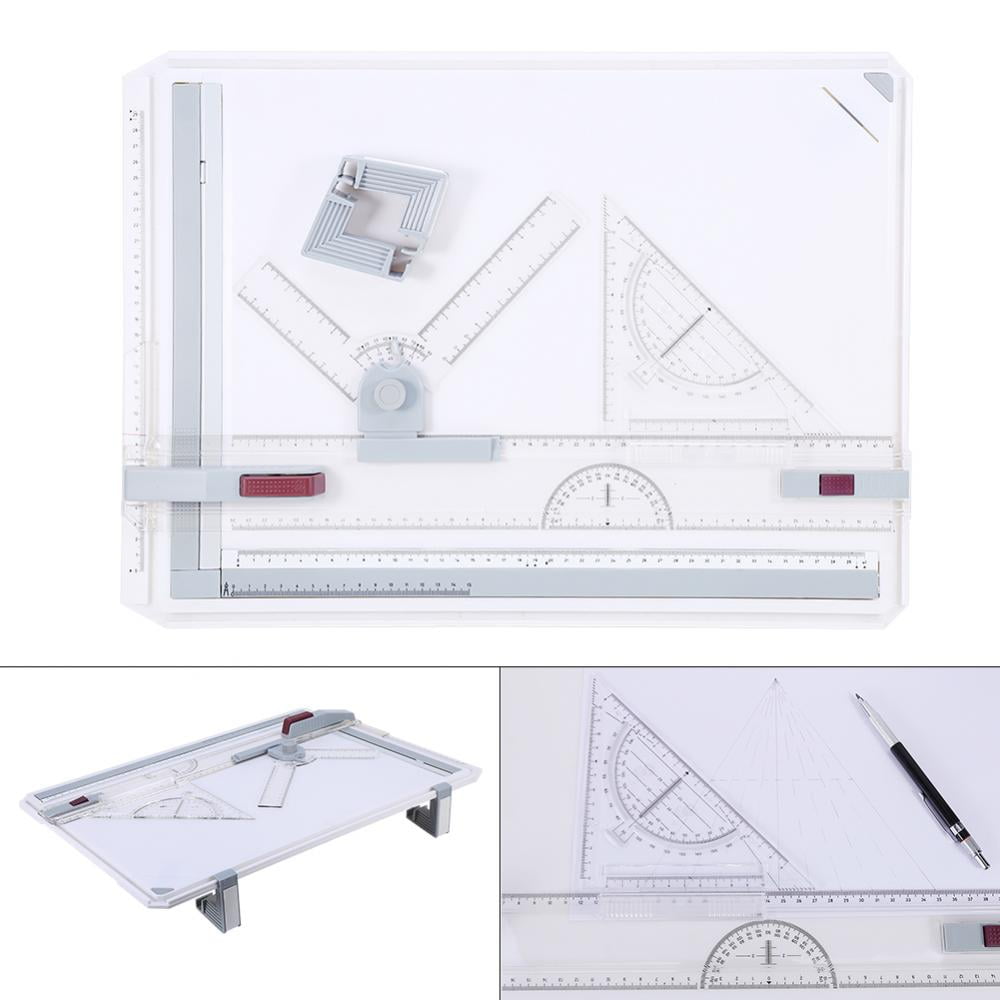 Set Square Clamps A3 Drawing Table Board Adjustable Measuring System Drawing Board with Parallel Motion Anti Slip Support Legs Sliding Ruler Protractor
