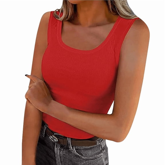 Aricy Tank Tops for Women Summer Stretch Ribbed Round Neck Stretch Sleeveless Tshirt Slim Fitted Camisole Going out Tops for Women