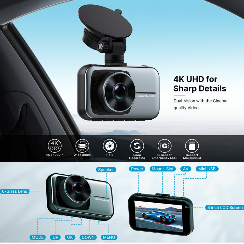 TOGUARD 4K+1080P Dual Dash Cam with 3-Inch Screen photo 3
