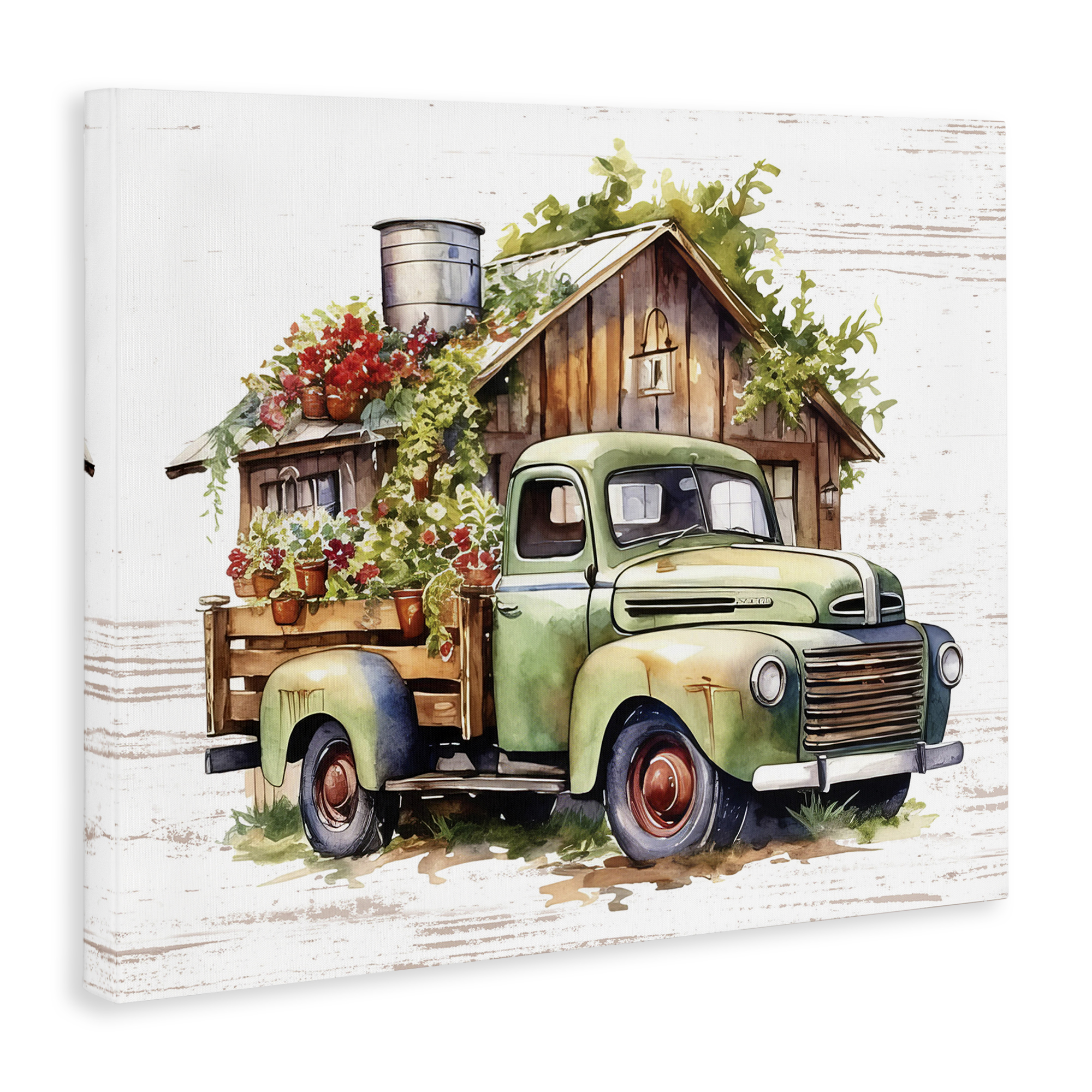 Stupell Industries Rustic Pickup with Greenery Transportation Painting Gallery Wrapped Canvas Art Print Wall Art, 40 x 30