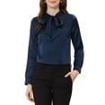 thumbnail image 1 of INSPIRE CHIC Blouse Satinée Unie à Manches Longues pour Femme à Col Noué S Bleu Foncé, 1 of 5