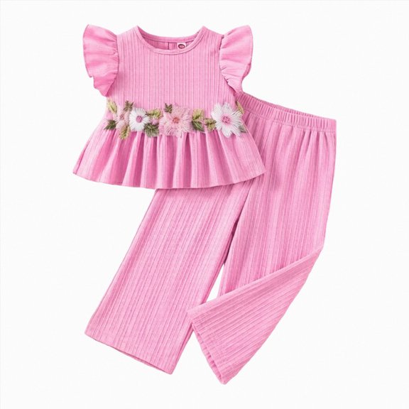 Splozh Toddler Girl Outfit Smocked Strap Camisole Linen Pants Girls 2 Piece Summer Set Girls Cute Outfit,Pink,4-5 Years