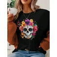 thumbnail image 3 of Casual Loose Skull Halloween Round Neck Short Sleeve Women T-Shirt, Suitable For Summer Skeleton Shirt Halloween Shirt Goth Shirt, 3 of 7