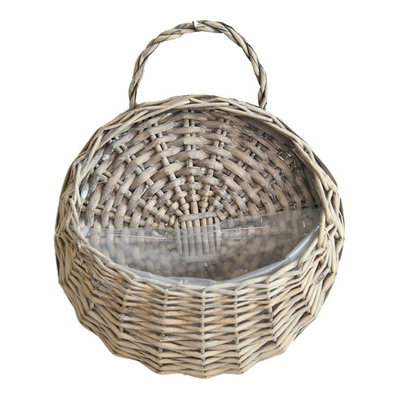 Miyuadkai Plant Pots Clearance Wall Fence Hanging Planter Handmade Rattan Basket Hand Made Wicker Rattan Flower Basket Flower Pots Hanger Garden Decoration Watering Hanging Baskets Home Decor Grey