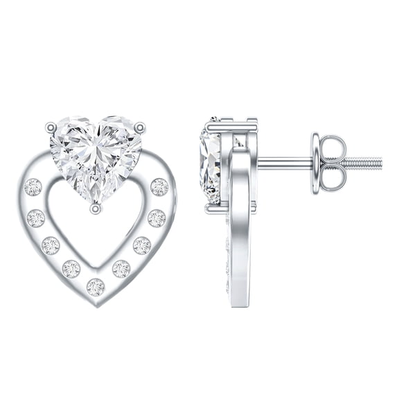 Rosec Jewels Lab Diamond Heart Stud Earrings - 1 Carat Diamond Earrings for Women - EF-VS Grade, 925 Sterling Silver