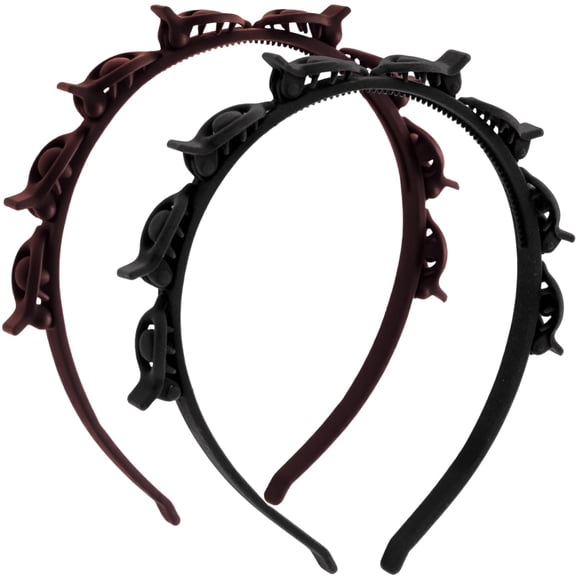 BZCOE 2 Pcs Headband with Clips,90S Butterfly Hair Clips Headband with Teeth for Women,Braided Weave Bangs Non-Slip Clip Headbands Hair Accessories for Styling Decoration - 2 Colors